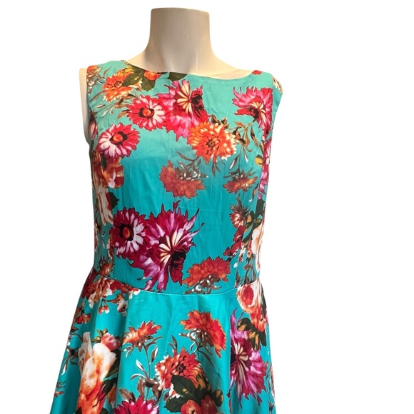 Grace Karin Turquoise and Red Floral Midi Dress Size large nwt - Picture 3 of 10